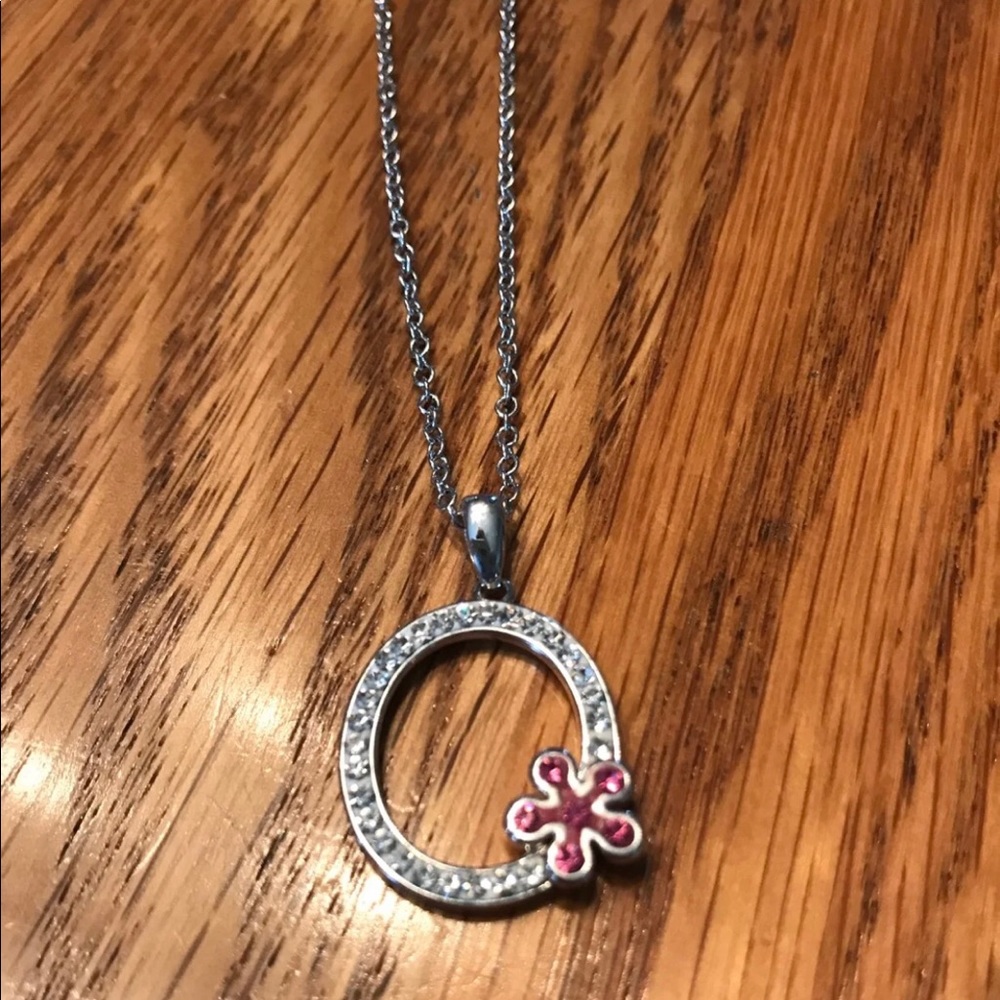 Silver necklace with pink flower